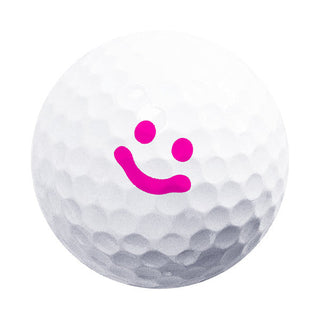 White Golf ball with pink smiley face to show design