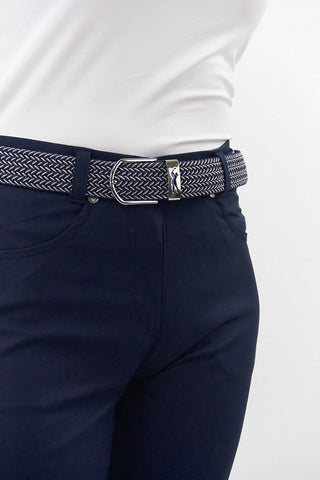 Stretch Webbing Ladies Golf Belt - Navy and White
