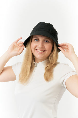 Ladies Golf Waterproof Fleece Lined Bucket Rain Hat- Black