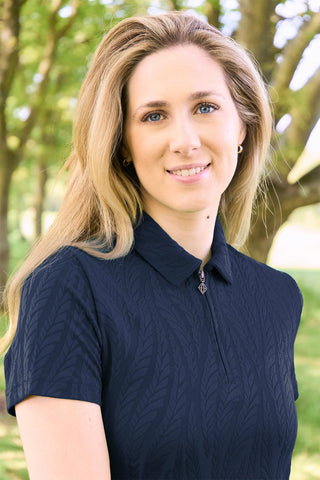 Freya-Jacquard Short Sleeve Ladies Golf Polo Shirt - Navy