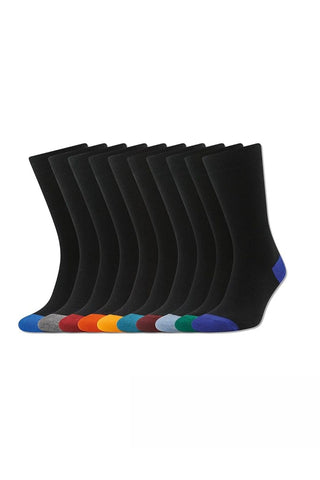 Becmoor Mens Socks (10 Pack) UK8-11 / Breathable Plain/Reinforced heel & toe/Smart Mens Socks/Casual Mens Socks/School Socks/Casual & Work - Black With Multi Colour Tips