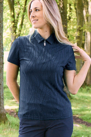Freya-Jacquard Short Sleeve Ladies Golf Polo Shirt - Navy
