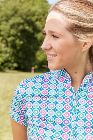 Pure Golf Rise Cap Sleeve Polo -Geo Flower