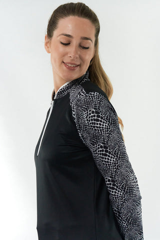 Pure Golf Hazel Long Sleeve Zip Neck Top - Mono Snake