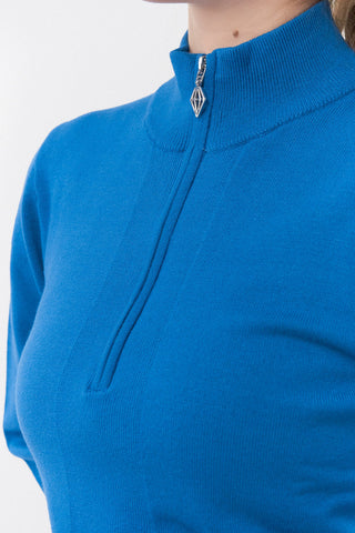 Pure Golf Brace Super Soft Lined Golf Jumper Quarter Zip- Vallarta Blue