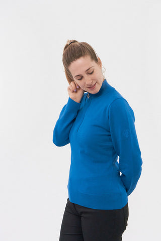 Pure Golf Brace Super Soft Lined Golf Jumper Quarter Zip- Vallarta Blue