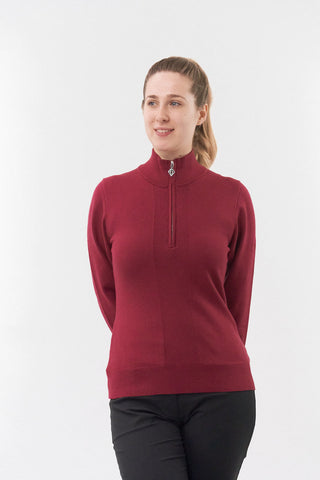 Pure Golf Brace Super Soft Lined Sweater Quarter Zip - Garnet Berry