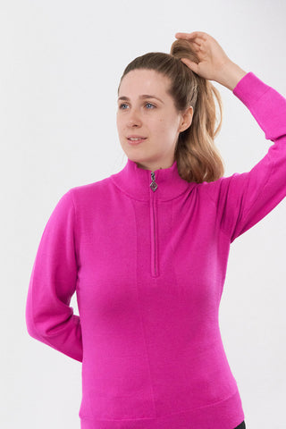 Pure Golf Brace Super Soft Quarter Zip Lined Sweater - Pink Topaz