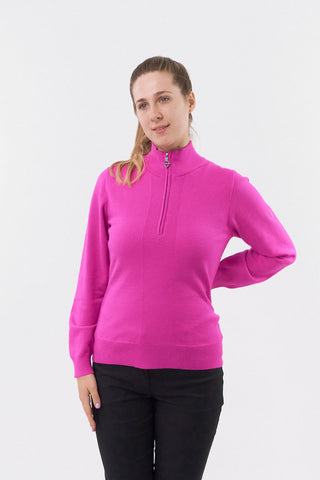 Pure Golf Brace Super Soft Quarter Zip Lined Sweater - Pink Topaz