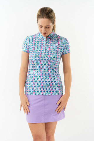 Pure Golf Rise Cap Sleeve Polo -Geo Flower