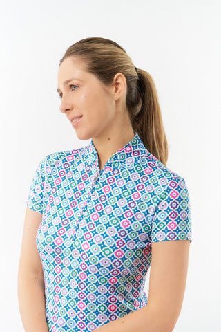 Pure Golf Rise Cap Sleeve Polo -Geo Flower