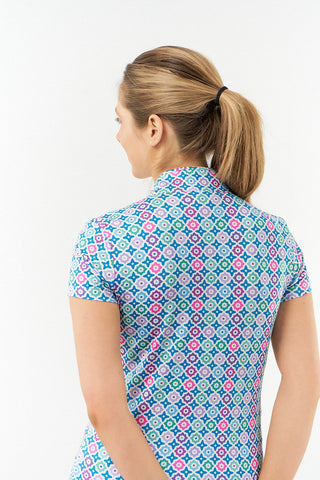 Pure Golf Rise Cap Sleeve Polo -Geo Flower