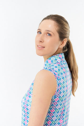 Pure Golf Rise Sleeveless Polo -Geo Flower