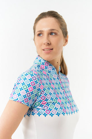 Pure Golf Truth Cap Sleeve Polo -Geo Flower