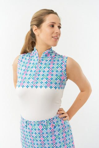 Pure Golf Truth Sleeveless Golf Polo Shirt - Geo Flower