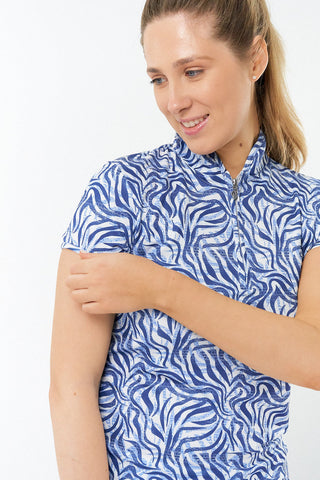 Pure Golf Ladies Rise Cap Sleeve Polo Shirt - Indigo Jungle