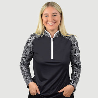 Pure Golf Hazel Long Sleeve Zip Neck Top - Mono Snake