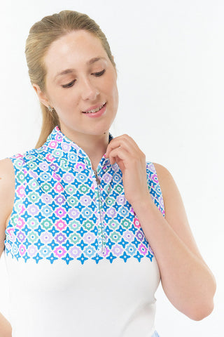 Pure Golf Truth Sleeveless Golf Polo Shirt - Geo Flower