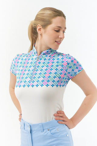 Pure Golf Truth Cap Sleeve Polo -Geo Flower