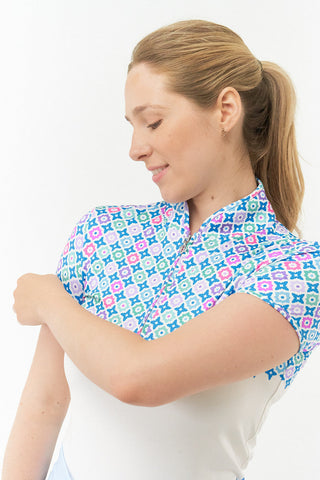 Pure Golf Truth Cap Sleeve Polo -Geo Flower
