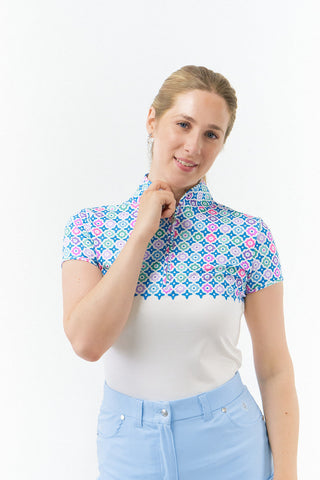 Pure Golf Truth Cap Sleeve Polo -Geo Flower