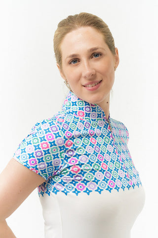 Pure Golf Truth Cap Sleeve Polo -Geo Flower