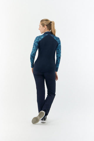 Pure Golf Maple Long Sleeve Zip Top - Tourmaline Leopard