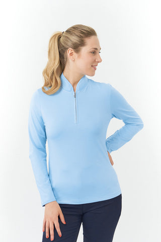 Bloom Brushed Long Sleeve Zip Top - Powder Blue