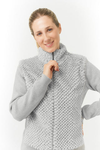 Pure Golf Ellisa Full Zip Fur Front Ladies Cardigan- Pale Grey