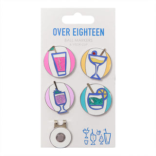 Ball Marker and Visor Clip Set - Over Eighteen Boozy