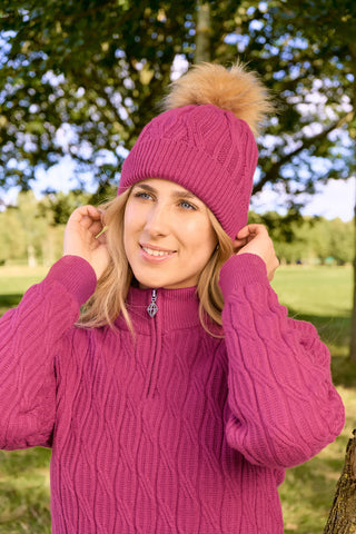 Pure Golf Ladies  Waterproof Bobble Hat (Margot Knit) - Plum