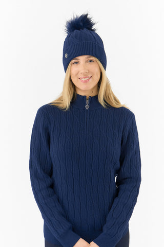 Pure Golf Ladies Suzie Waterproof Bobble Hat (Margot Knit) - Navy