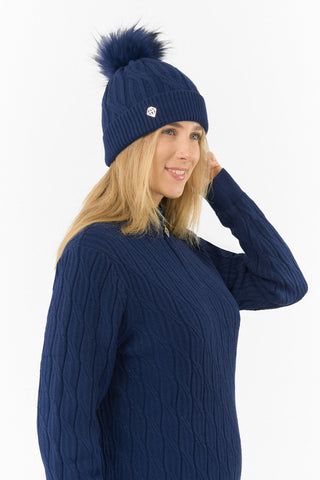 Pure Golf Ladies Suzie Waterproof Bobble Hat (Margot Knit) - Navy