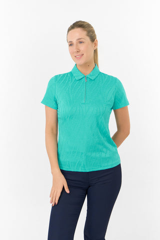 Freya-Jacquard Ladies Golf Short Sleeve Polo Shirt - Ocean