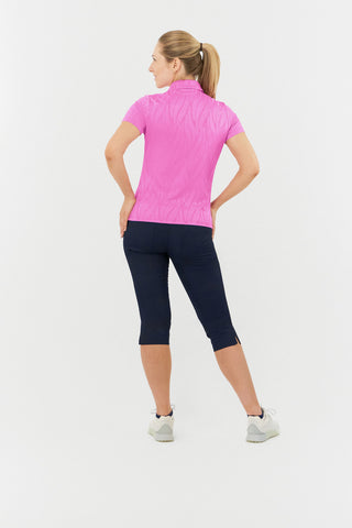 Freya-Jacquard Short Sleeve Ladies Polo Shirt - Azalea