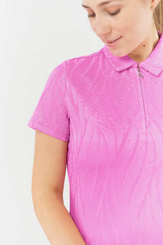 Freya-Jacquard Short Sleeve Ladies Polo Shirt - Azalea