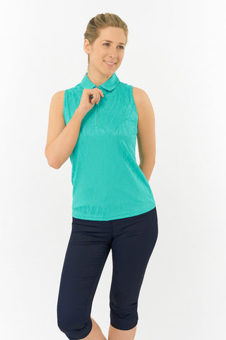 Freya Jacquard Ladies Golf Sleeveless Polo Shirt - Ocean