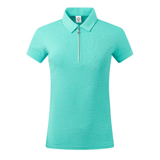 Rebecca-Jacquard Short Sleeve Ladies Golf Polo Shirt - Ocean