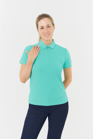 Rebecca-Jacquard Short Sleeve Ladies Golf Polo Shirt - Ocean