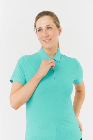 Rebecca-Jacquard Short Sleeve Ladies Golf Polo Shirt - Ocean