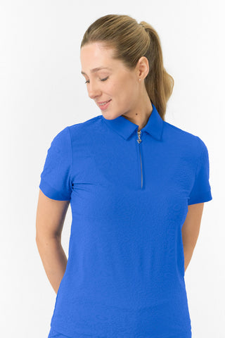 Rebecca-Jacquard Short Sleeve Ladies Golf Polo Shirt - Royal Blue