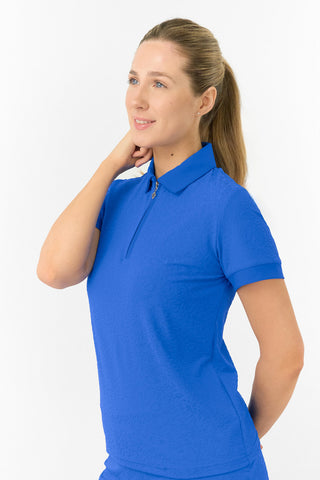 Rebecca-Jacquard Short Sleeve Ladies Golf Polo Shirt - Royal Blue