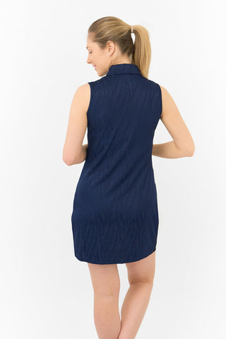 Freya Jacquard Sleeveless Ladies Golf Dress - Navy