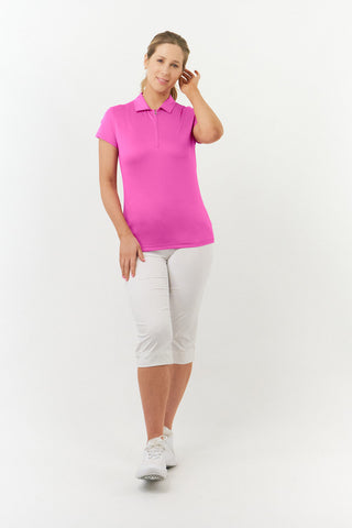 Thrive Cap Sleeve Women's Golf Polo Shirts - Azalea Pink