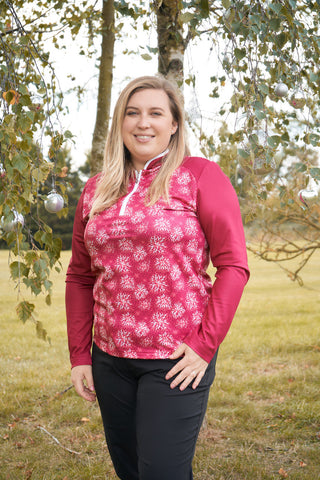 Pure Golf Sienna Long Sleeve Zip Neck Top - Garnet Berry