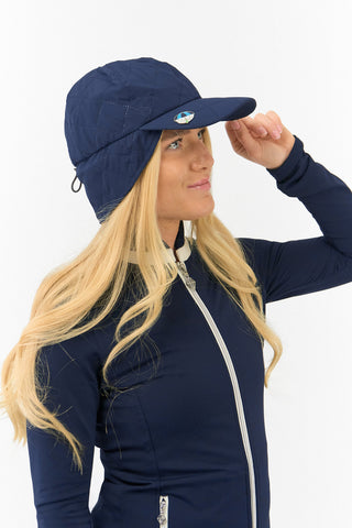 Ladies Waterproof Fleece Lined Rain Cap with Ball Marker - Navy