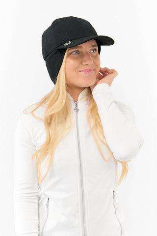 Ladies Waterproof Fleece Lined Rain Cap with Marker -Black