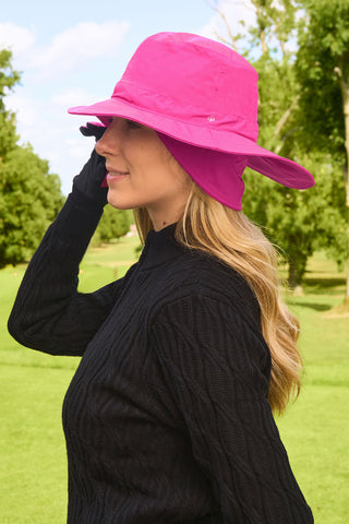 Ladies Golf Waterproof Fleece Lined Rain Hat- Pink