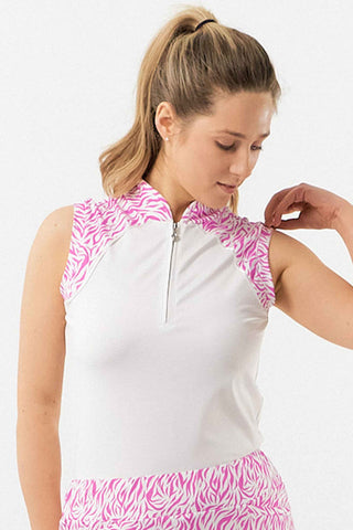 Pure Golf Dew Sleeveless Polo - Azalea Zebra