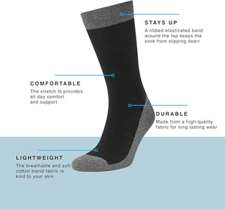 Becmoor Mens Socks (10 Pack) UK8-11 / Breathable Plain/Reinforced heel & toe/Smart Mens Socks/Casual Mens Socks/School Socks/Casual & Work - Black & Grey